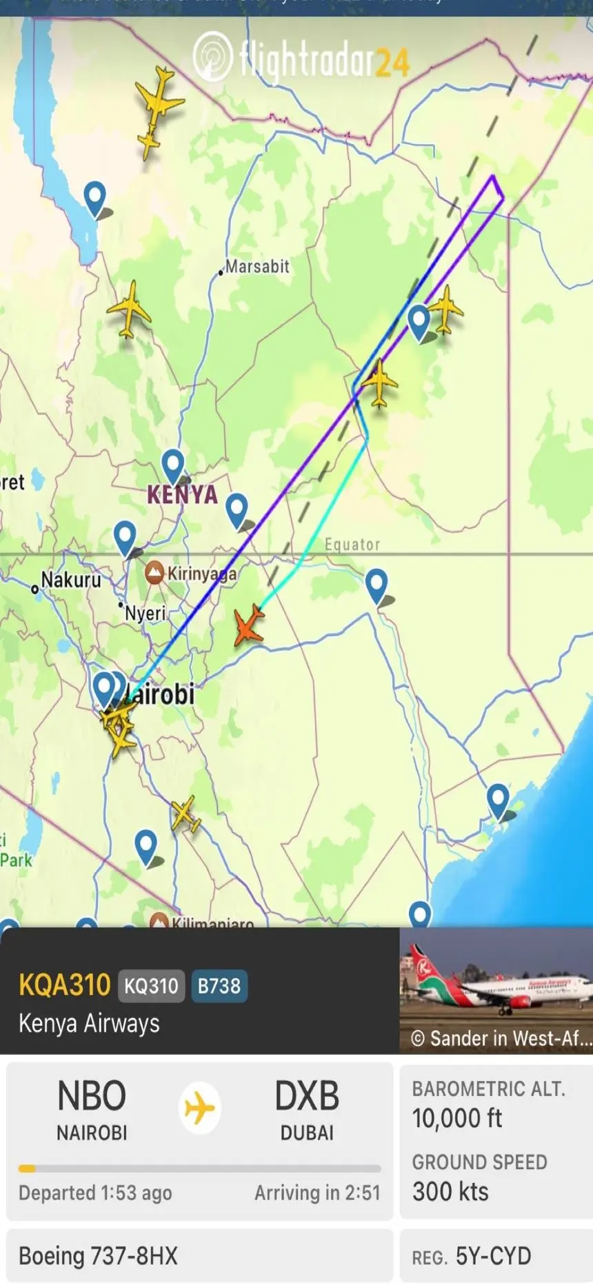 A screen short of Flightradar24. Image (courtesy Flightradar)