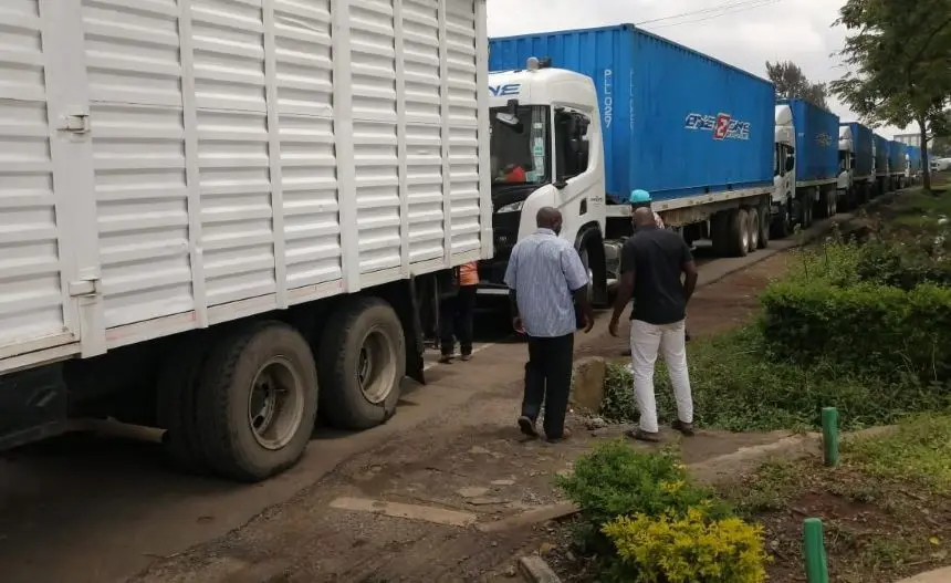 Trucks queuing to pick maize at NCPB depot. Photo (courtesy).