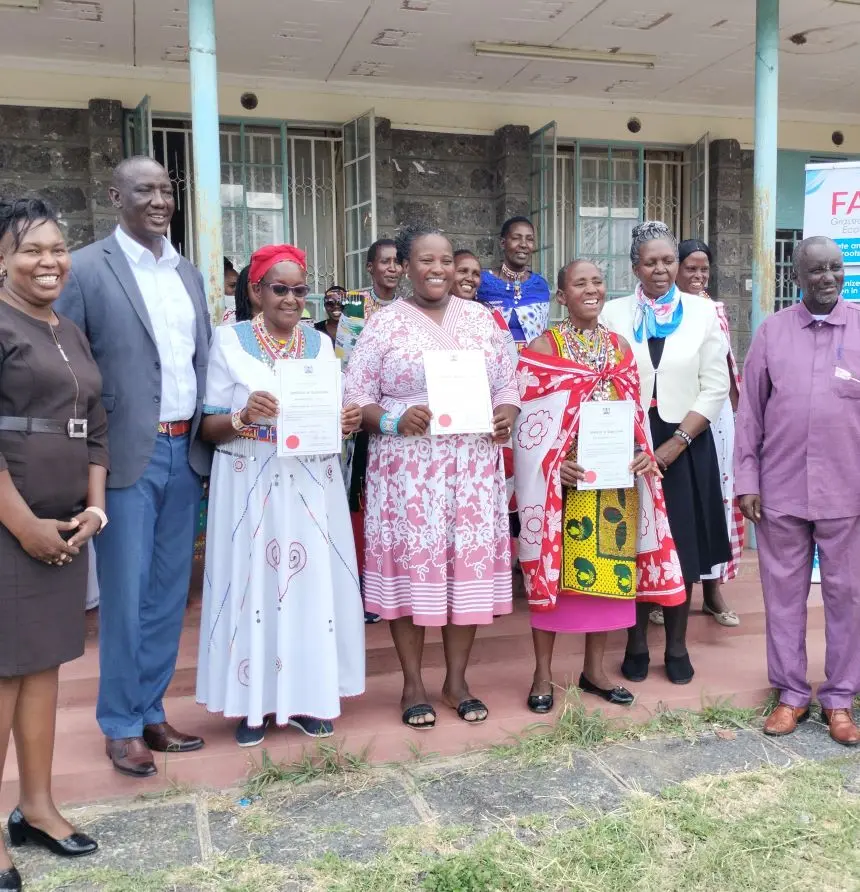 Oficials from Kajiado County with members of different cooperatives who received certificates. Image: BDA
