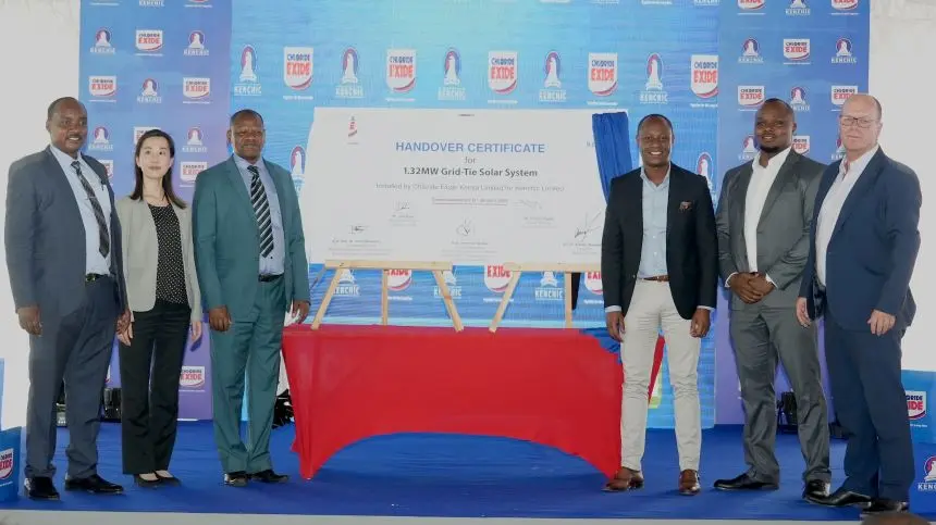 Kenchic and Chloride Exide officials during the launch of the solar plant.