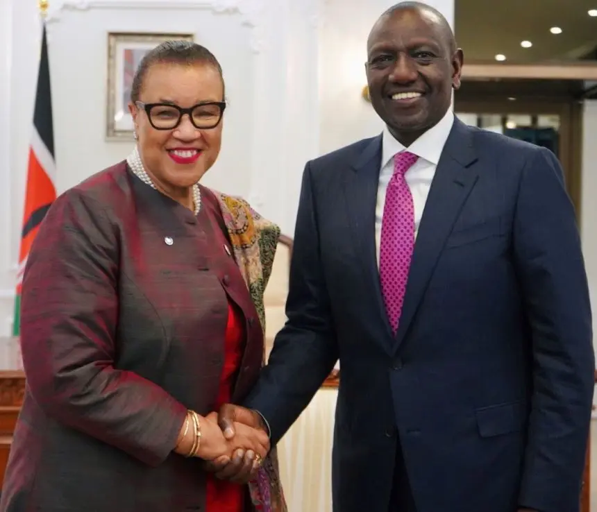President William Ruto with Commonwealth Secretary General Patricia Scotland during the climate conference in Nairobi. Photo (courtesy).