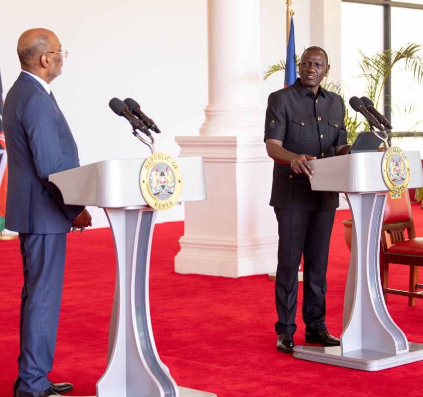 Kenya's President William Ruto with former Haiti PM Ariel Henry in Nairobi. Image: courtesy.